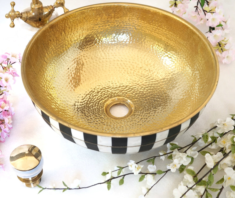 Handmade Wood & Brass Bathroom Vessel Sink - BRASSMA