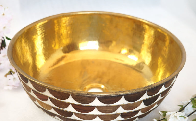 Walnut Wood & Brass Vessel Sink - Handcrafted Vessel Sink - BRASSMA