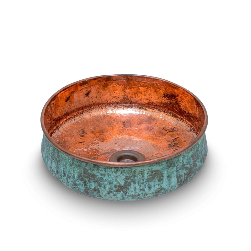 Verdigris Patina Hammered Copper Top Mount Bathroom Vessel Sink Vanity