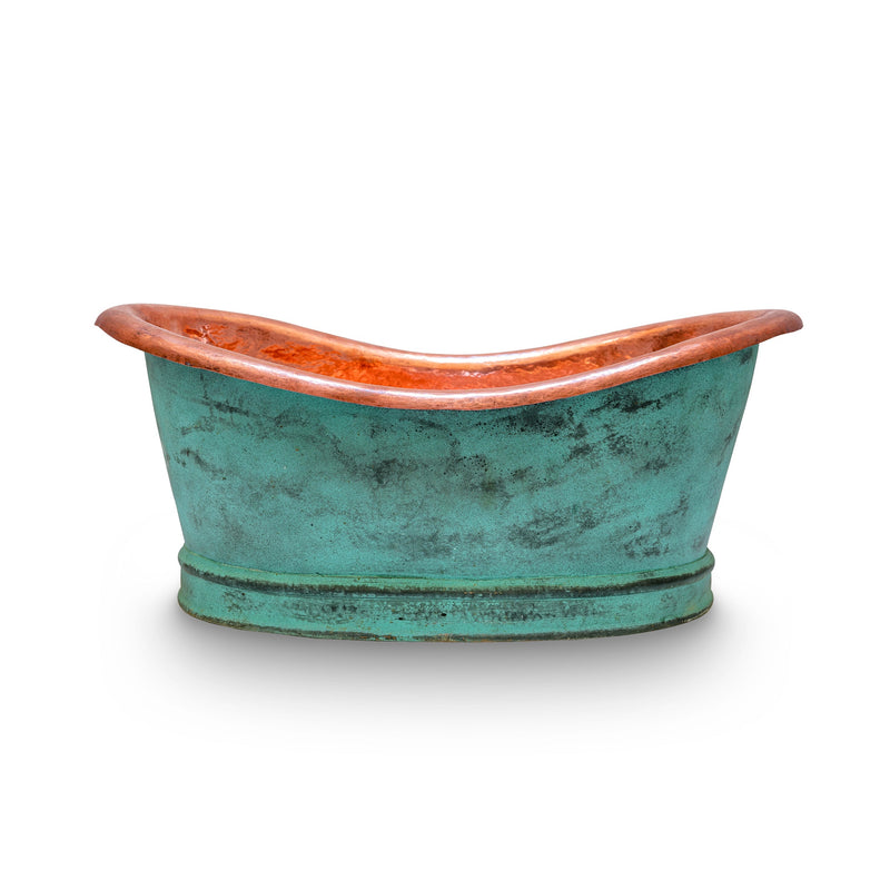 Green Patina Copper Tub-Style Bathroom Vessel Sink Vanity