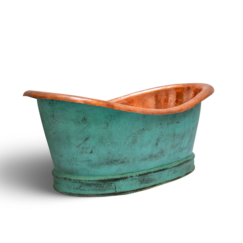 Green Patina Copper Tub-Style Bathroom Vessel Sink Vanity