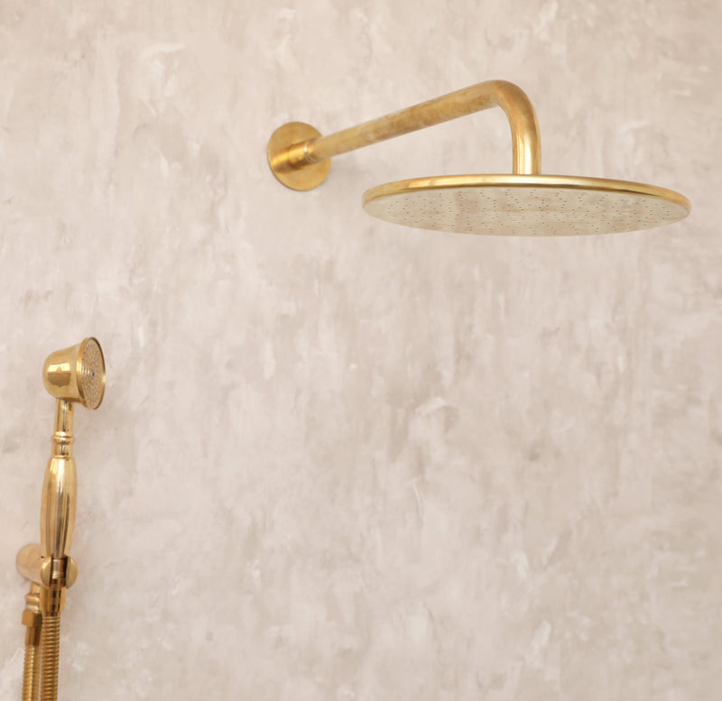 Unlacquered Brass Shower Set Head & Handheld Set - BRASSMA