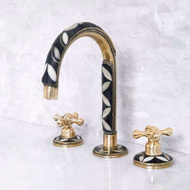 Wood & Brass Deck Mounted Brass Bathroom Faucet - BRASSMA