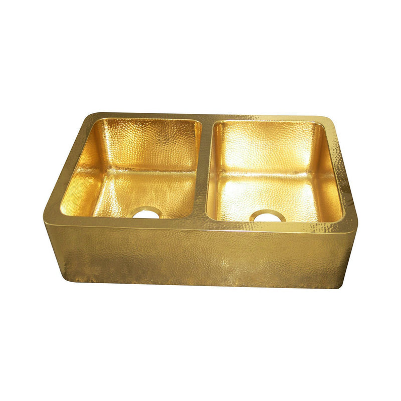 Double Bowl Hammered Brass kitchen Sink-Jett