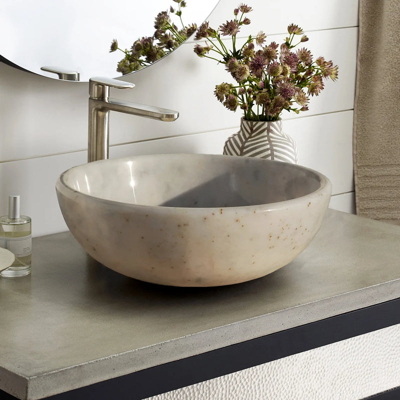 Gobek Afyon Sugar Marble Natural Stone Polished Vessel Sink 20020031 bathroom scene