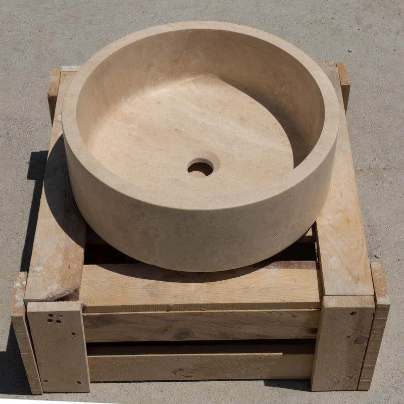 Gobek Beige Classic Travertine Natural Stone Vessel Sink 20020029 product shot