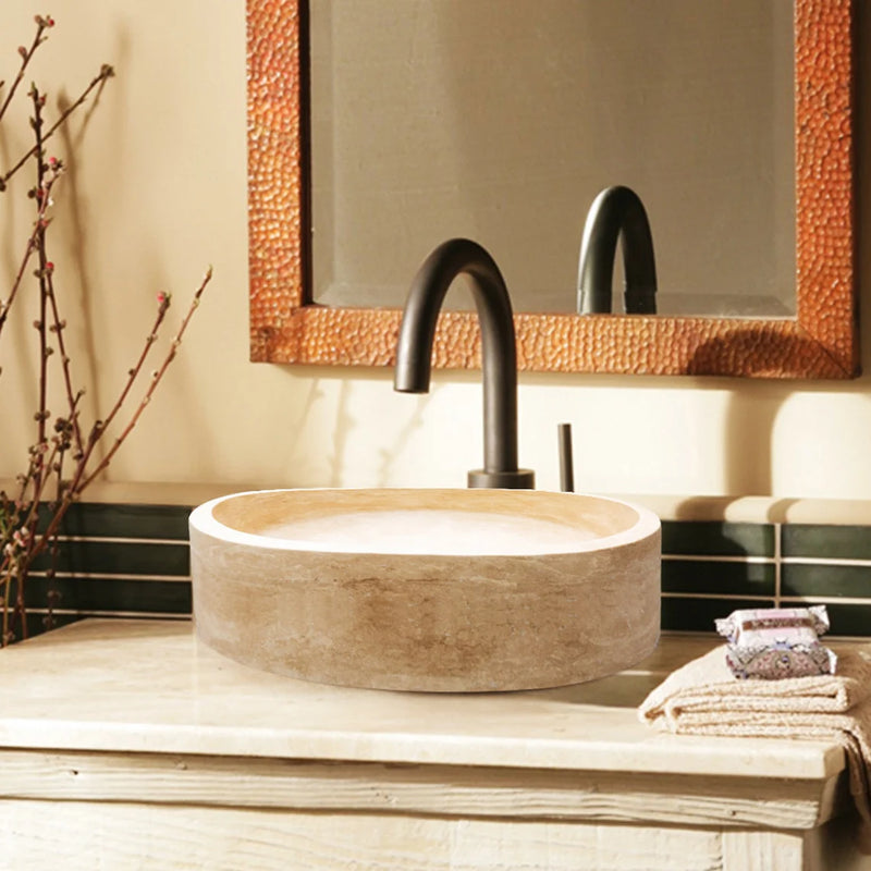 Gobek Beige Classic Travertine Natural Stone Vessel Sink 20020029 bathroom scene