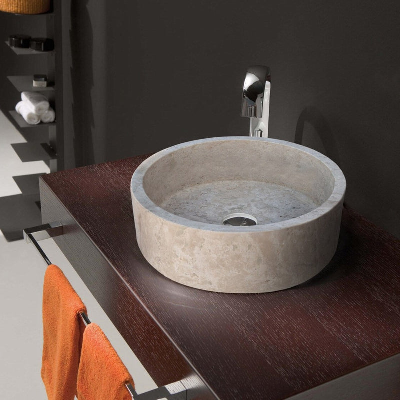 Gobek Beige Travertine Honed Vessel Sink TMS06 bathroom scene