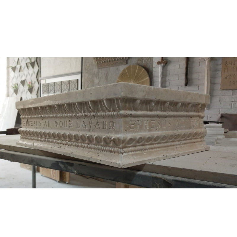 Gobek Beige Travertine Natural Stone Rectangular Special Ephesus Design Sink BTRS03  angle shot indoor