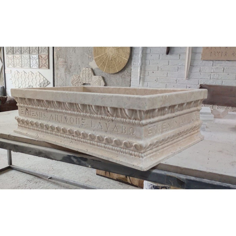 Gobek Beige Travertine Natural Stone Rectangular Special Ephesus Design Sink BTRS03  indoor product shot