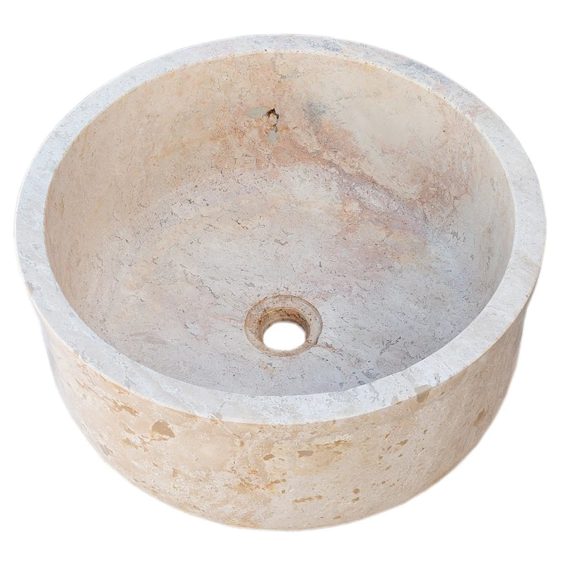 Gobek Beige Travertine Self-Rimming Drop-in Polished Vessel Sink TMS27 product shot