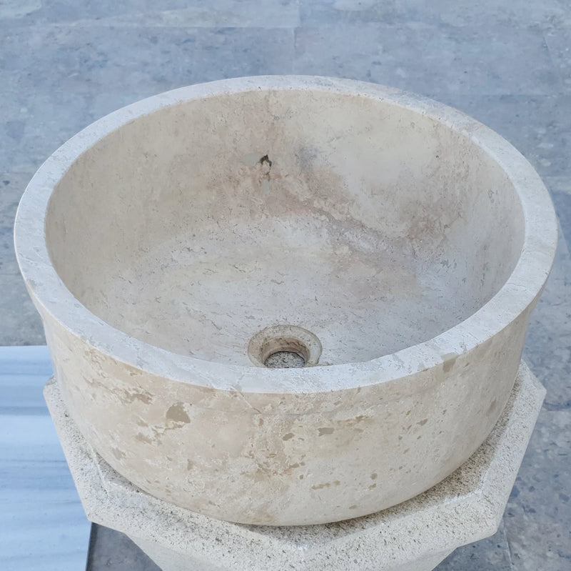 Gobek Beige Travertine Self-Rimming Drop-in Polished Vessel Sink TMS27 product shot