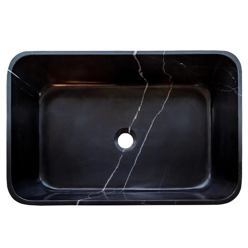 Gobek Black Marble Farmhouse Rectangular Polished Sink NTRVS11 product shot