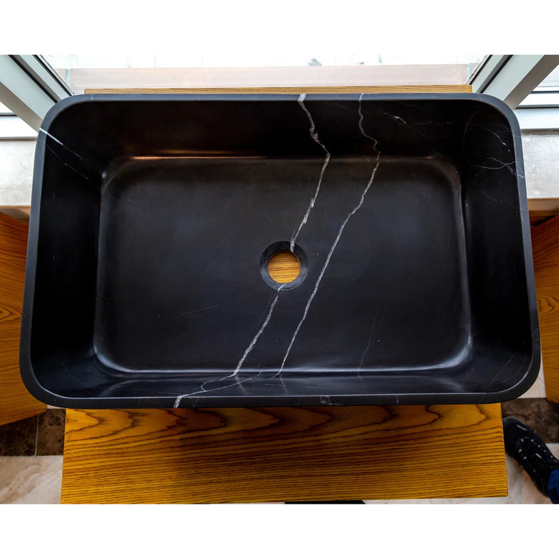 Gobek Black Marble Farmhouse Rectangular Polished Sink NTRVS11 product shot