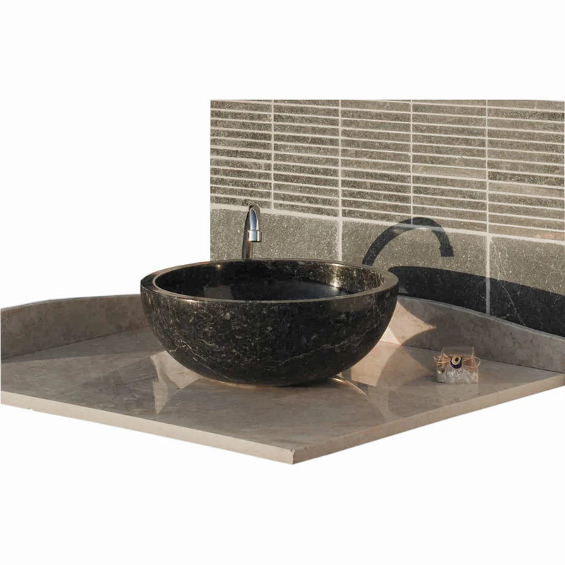 Gobek Black Marble Natural Stone Polished Vessel Sink 20020032 bathroom scene