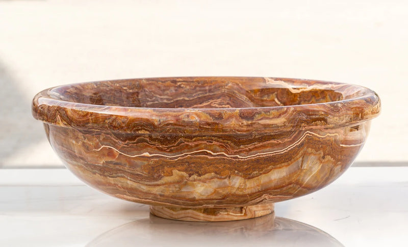 Gobek Brown Onyx Translucent Natural Stone Drop-in Vessel Sink EGEBOXP166 side view