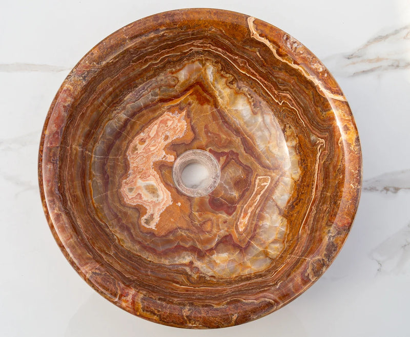 Gobek Brown Onyx Translucent Natural Stone Drop-in Vessel Sink EGEBOXP166 product top view