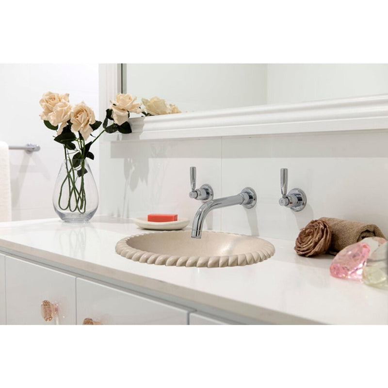 Gobek Champagne Limestone Natural Stone Vessel Sink 20020054 bathroom scene drop-in version