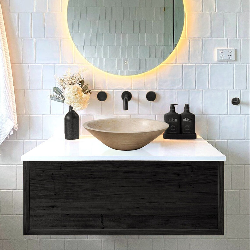 Gobek Classic Travertine Natural Stone Tapered Vessel Sink 20020049 bathroom scene