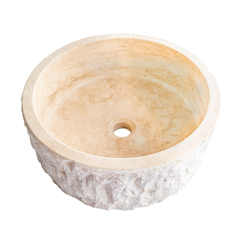 Gobek Denizli Beige Travertine Rustic Stone Honed and Hand-Chiseled Sink CM-B-005-BL product shot