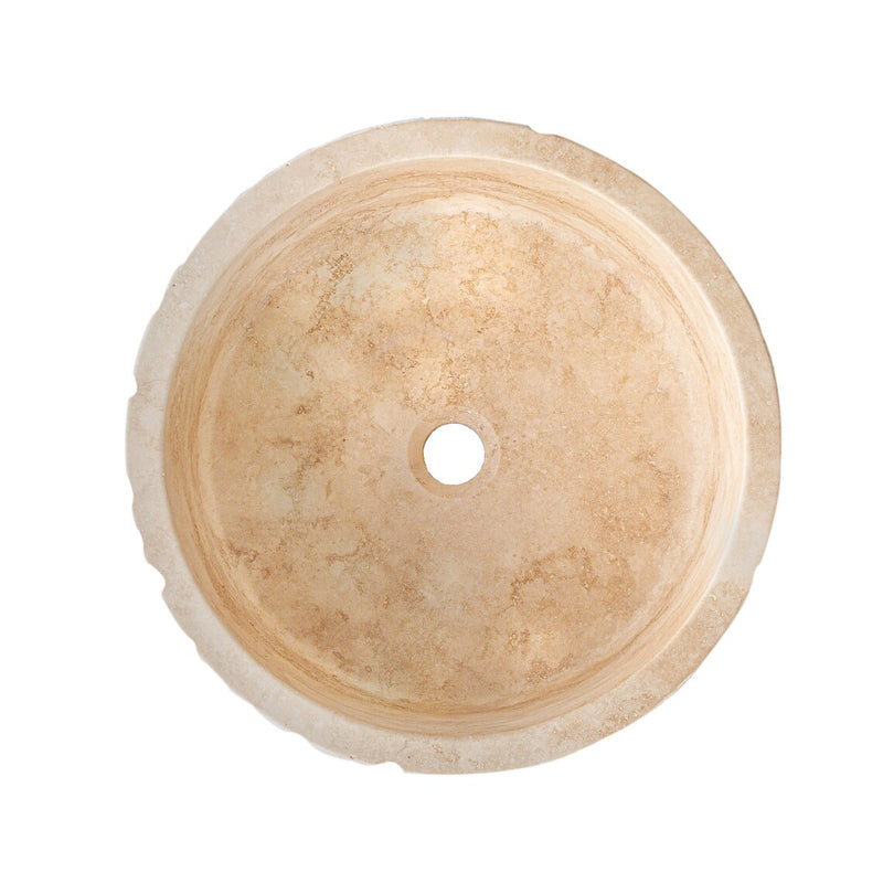 Gobek Denizli Beige Travertine Rustic Stone Honed and Hand-Chiseled Sink CM-B-005-BL top view