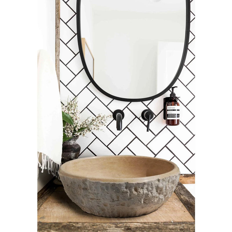 Gobek Dragon Travertine Natural Stone Honed and Hand Split Face Sink 20020019 bathroom scene