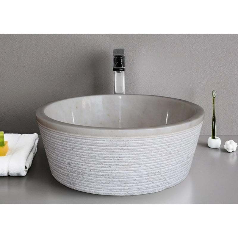 Gobek European Sugar Marble Tapered Polished and Combed Vessel Sink WMTVSP01  bathroom scene