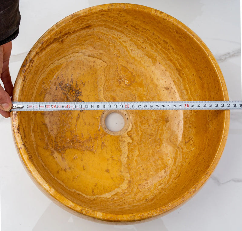 Gobek Golden Sienna Travertine Polished Natural Stone Vessel Sink EGEGSTR1673 diameter