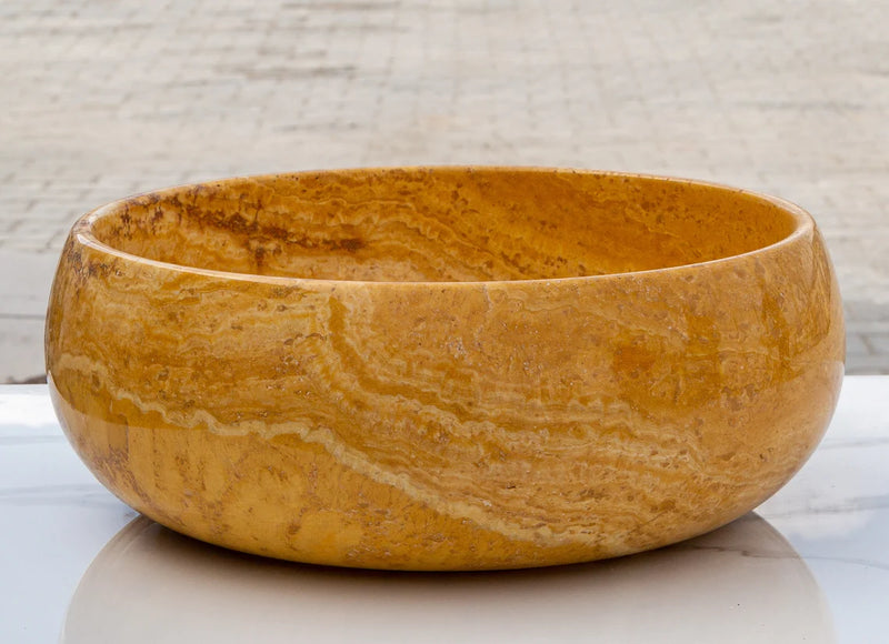 Gobek Golden Sienna Travertine Polished Natural Stone Vessel Sink EGEGSTR1673 side view