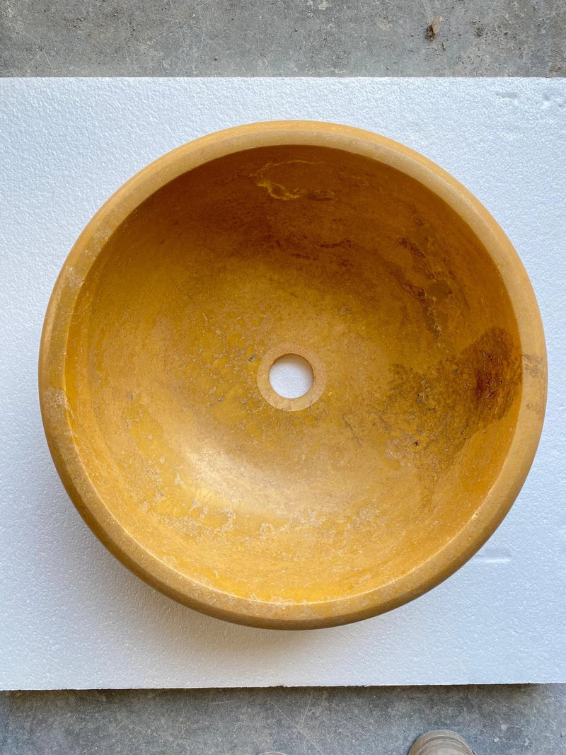 Gobek Golden Travertine Natural Stone Honed Vessel Sink 20020027 top view