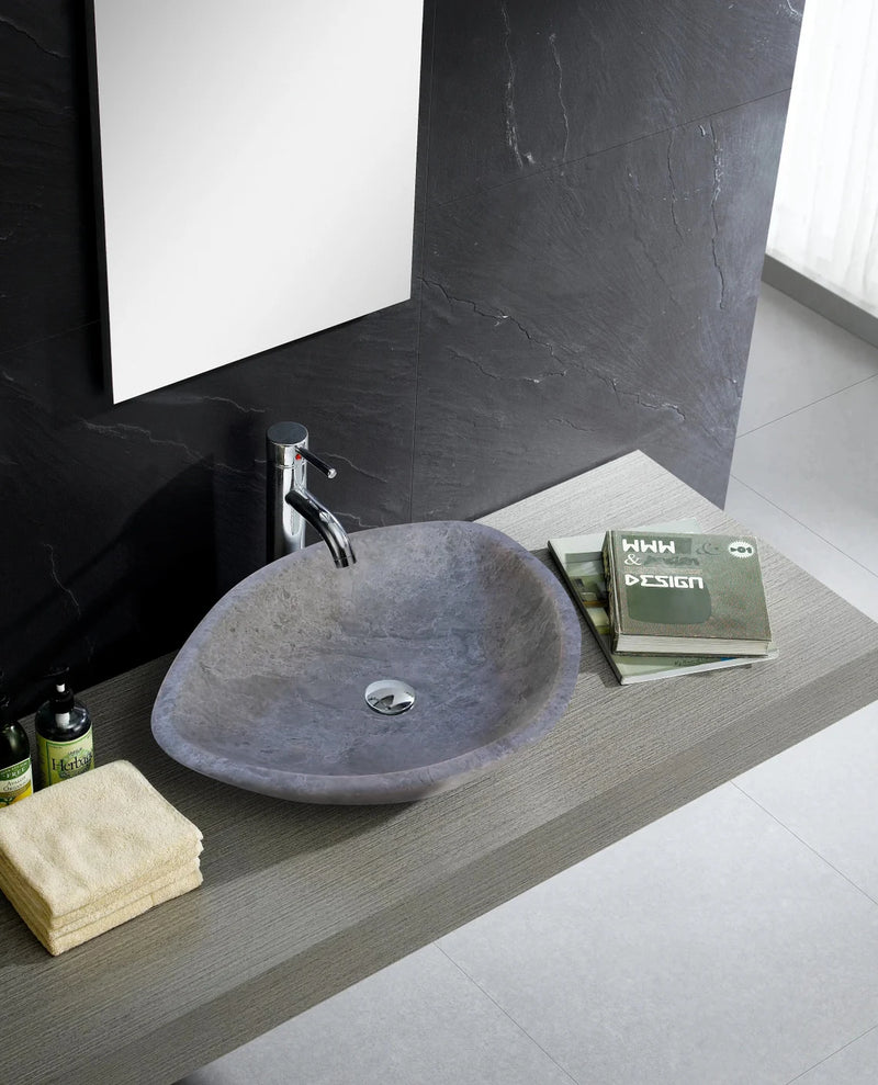 Gobek Grey Marble Sand blasted Honed Vessel Sink BGMVS01 bathroom scene