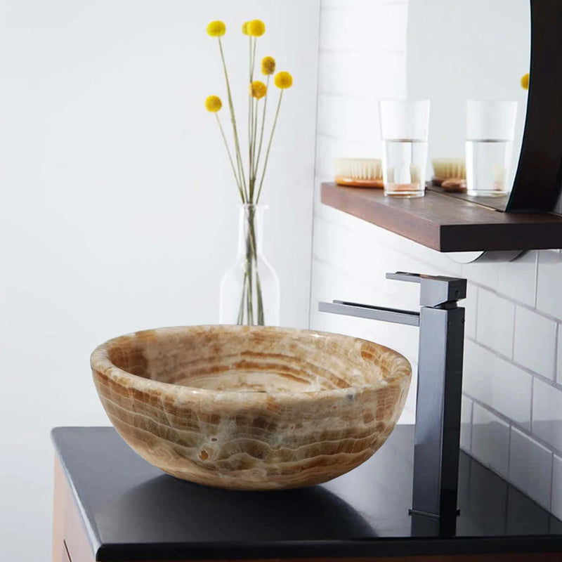 Gobek Honey Onyx Polished Natural Stone Round Sink 20020018 bathroom scene