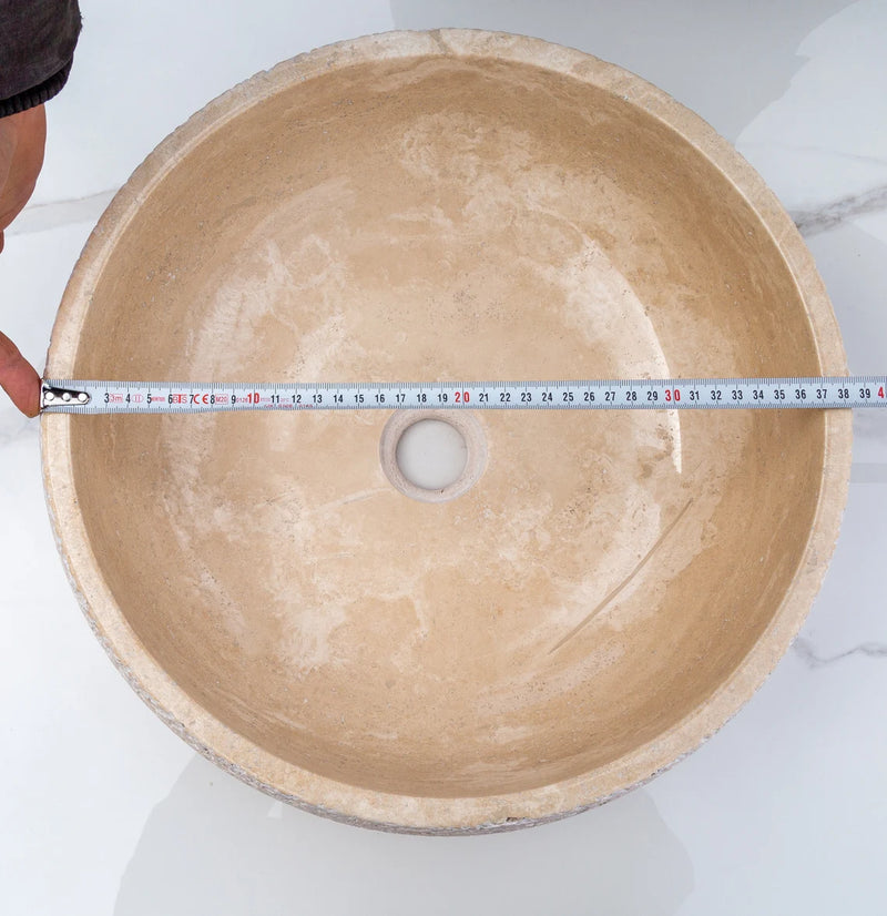 Gobek Light Beige Travertine Honed and Sand-Blasted Vessel Sink EGELBTR1662 diameter