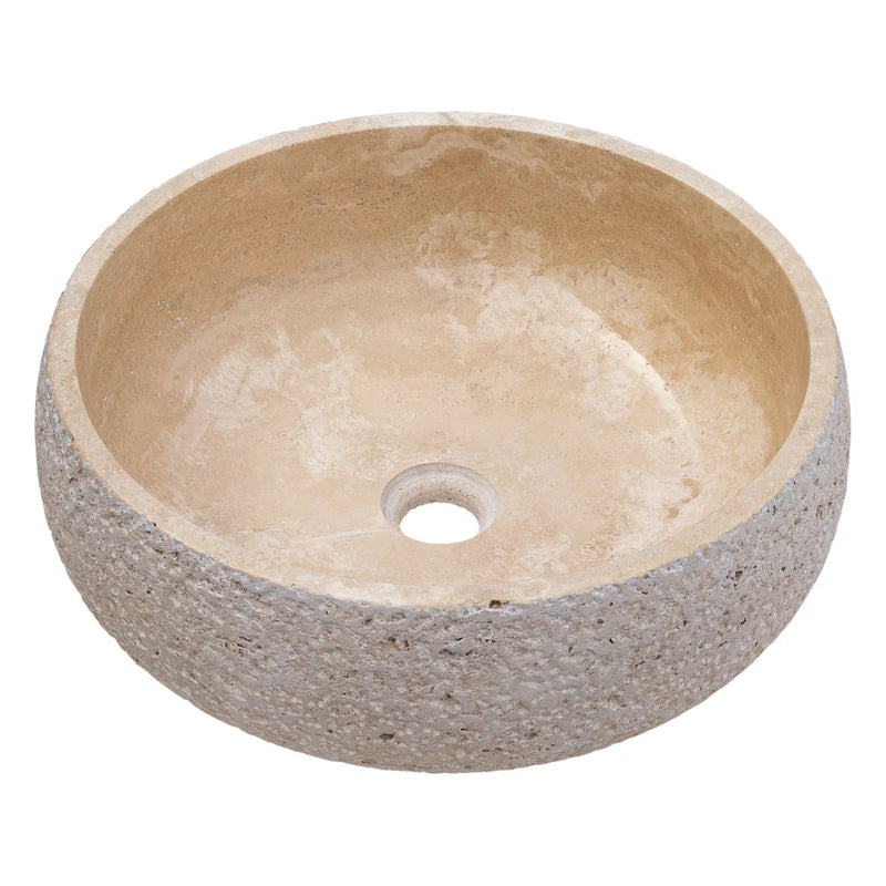 Gobek Light Beige Travertine Honed and Sand-Blasted Vessel Sink EGELBTR1662 product shot