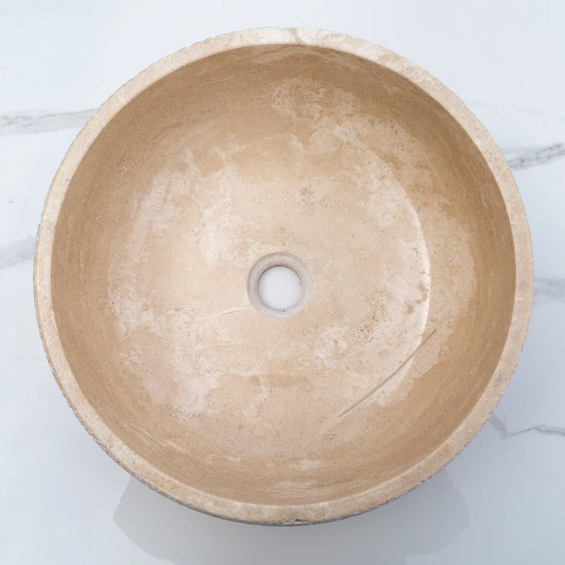 Gobek Light Beige Travertine Honed and Sand-Blasted Vessel Sink EGELBTR1662 top view