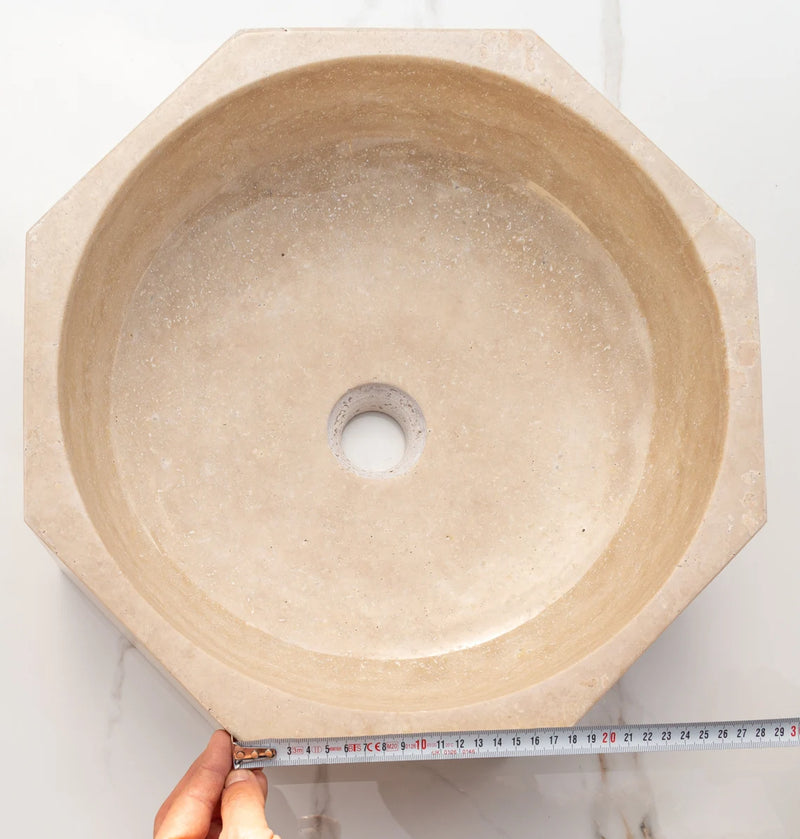 Gobek Light Beige Travertine Octagon Polished Vessel Sink Bowl EGELBTOP166 product measure