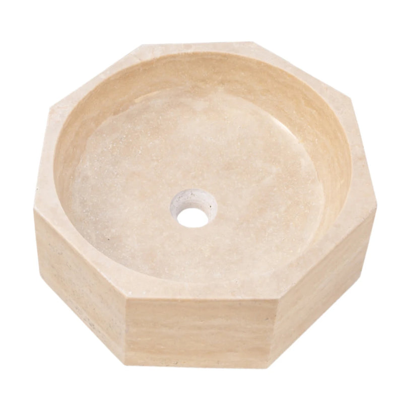 Gobek Light Beige Travertine Octagon Polished Vessel Sink Bowl EGELBTOP166 product shot