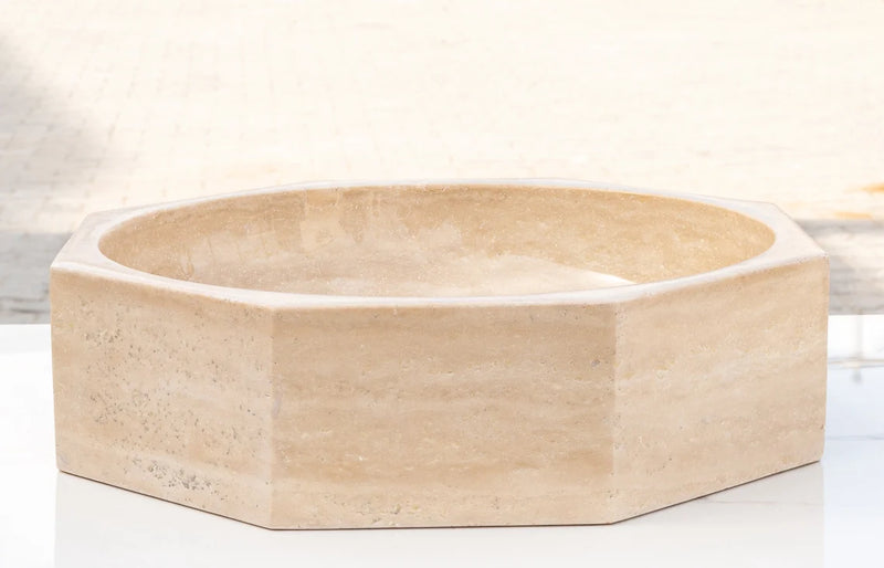 Gobek Light Beige Travertine Octagon Polished Vessel Sink Bowl EGELBTOP166 side view