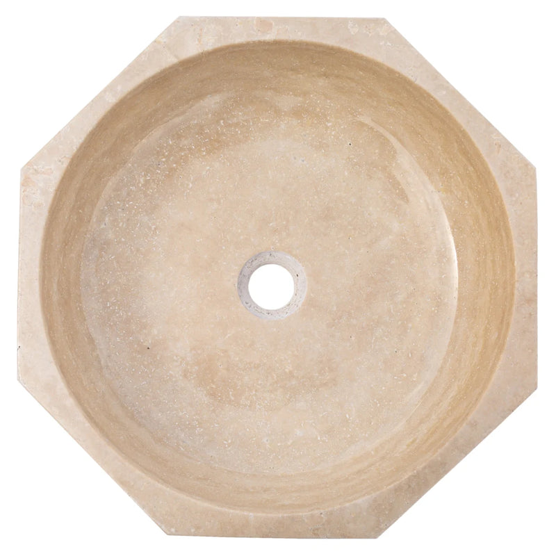 Gobek Light Beige Travertine Octagon Polished Vessel Sink Bowl EGELBTOP166 top view