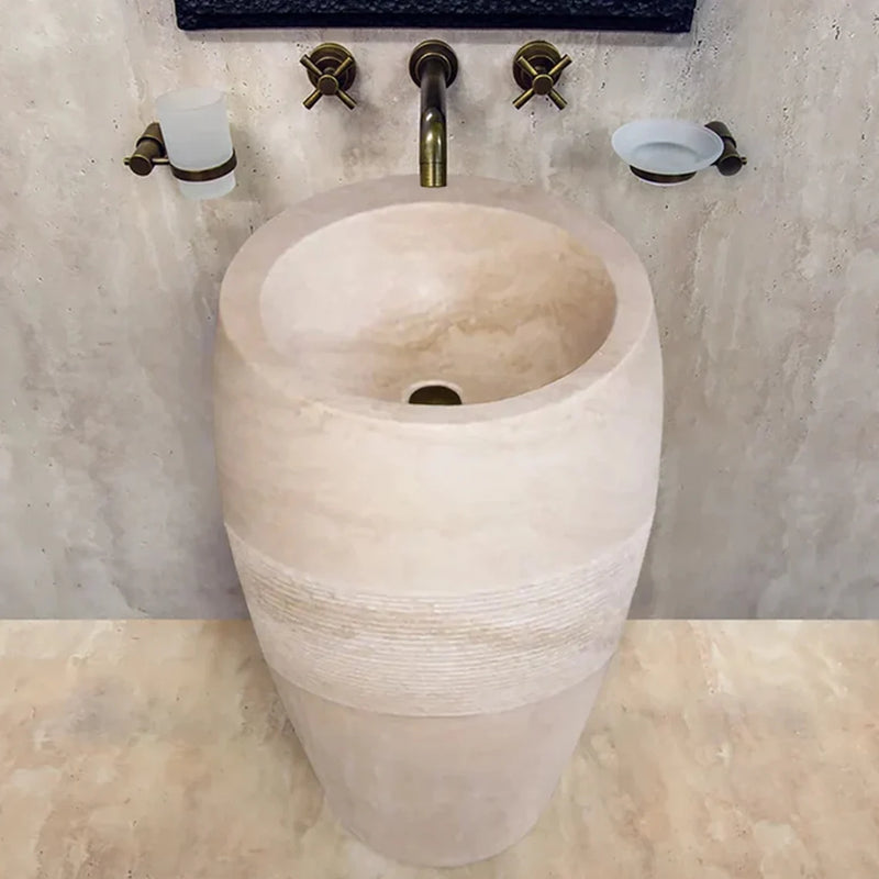 Gobek Light Beige Travertine Pedestal Curved Honed Sink NTRSTC43 bathroom scwnw