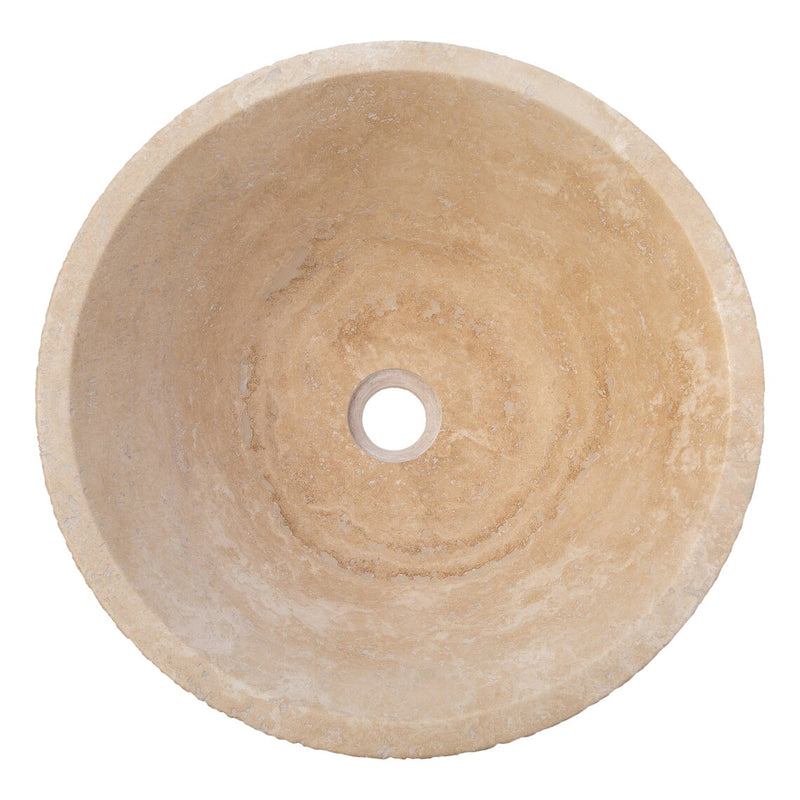 Gobek Light Beige Travertine V-Shape Tapered Honed and Sand-Blasted Sink EGELBT1661 top view