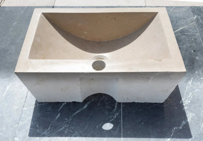 Gobek Light Travertine Natural Stone Farmhouse Sink 20020047 back view