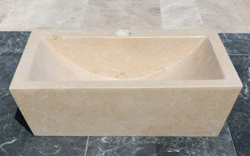 Gobek Light Travertine Natural Stone Farmhouse Sink 20020047 front view