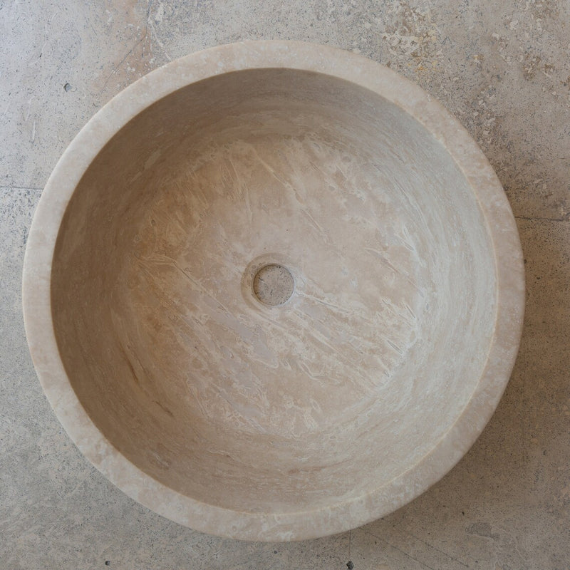 Gobek Light Travertine Natural Stone Honed and Combed Vessel Sink 20020020 top view