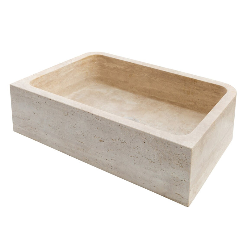 Gobek Light Travertine Natural Stone Rectangular Farmhouse Kitchen Sink NTRSTC47 back view