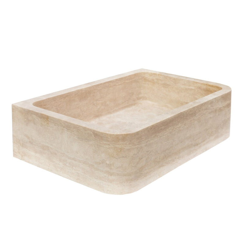 Gobek Light Travertine Natural Stone Rectangular Farmhouse Kitchen Sink NTRSTC47 side view