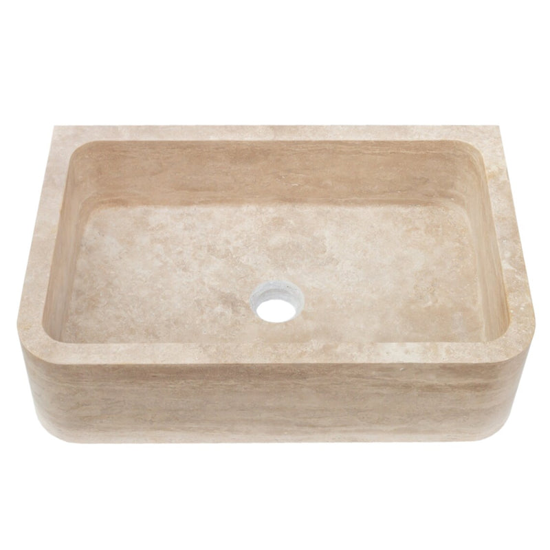 Gobek Light Travertine Natural Stone Rectangular Farmhouse Kitchen Sink NTRSTC47 top view