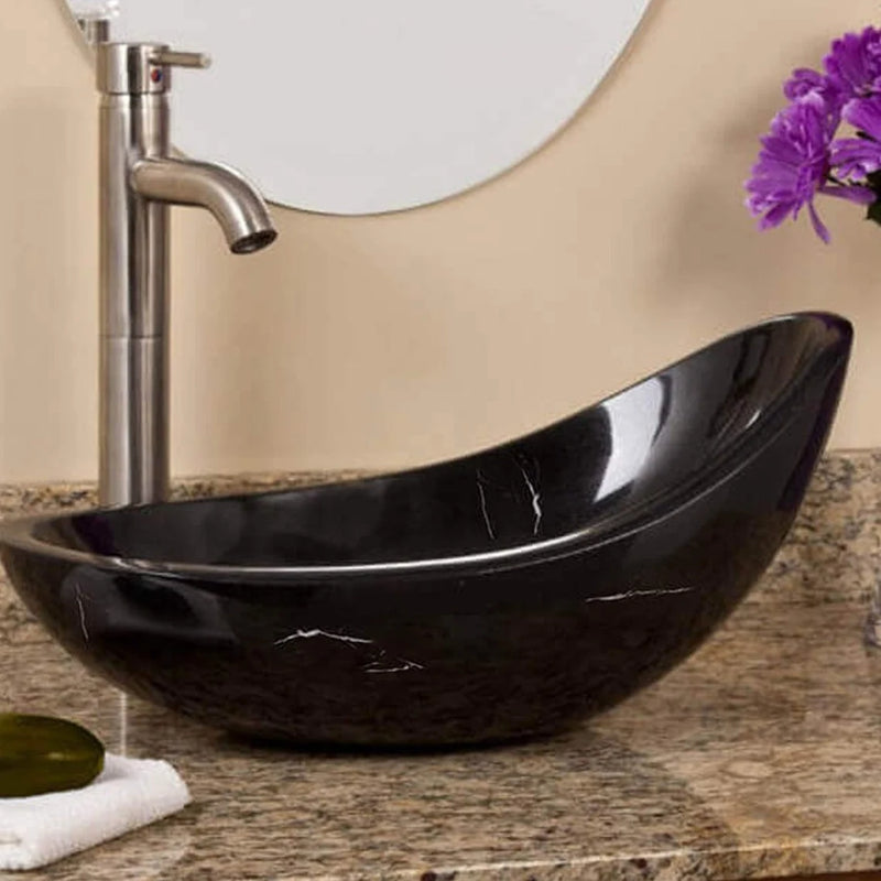 Gobek Toros Black Marble Natural Stone Special Asymmetric Design Polished Sink YEDSIM07 bathroom scene