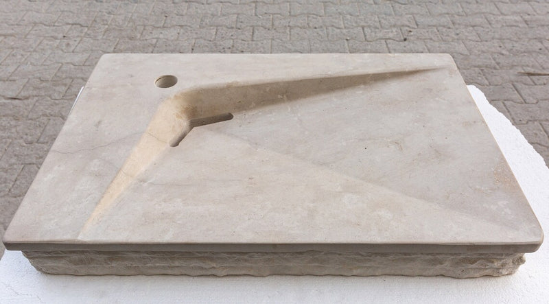 Gobek Medium Beige Travertine Natural Stone Special Wavy Design Sink CHRL05 front view