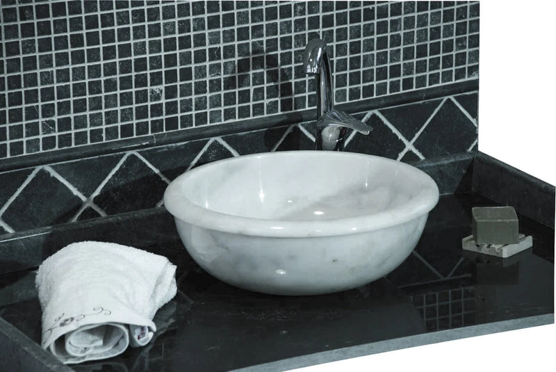 Gobek Mugla White Marble Natural Stone Polished Vessel Sink 20020035 bathroom scene